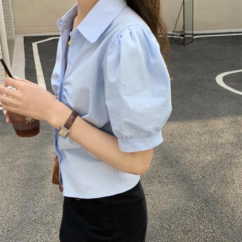 Áo Sơ Mi Tay Ngắn Phồng Ôm Dáng Mẫu Mới 2023 Thời Trang Mùa Hè Phong Cách Hàn Quốc
