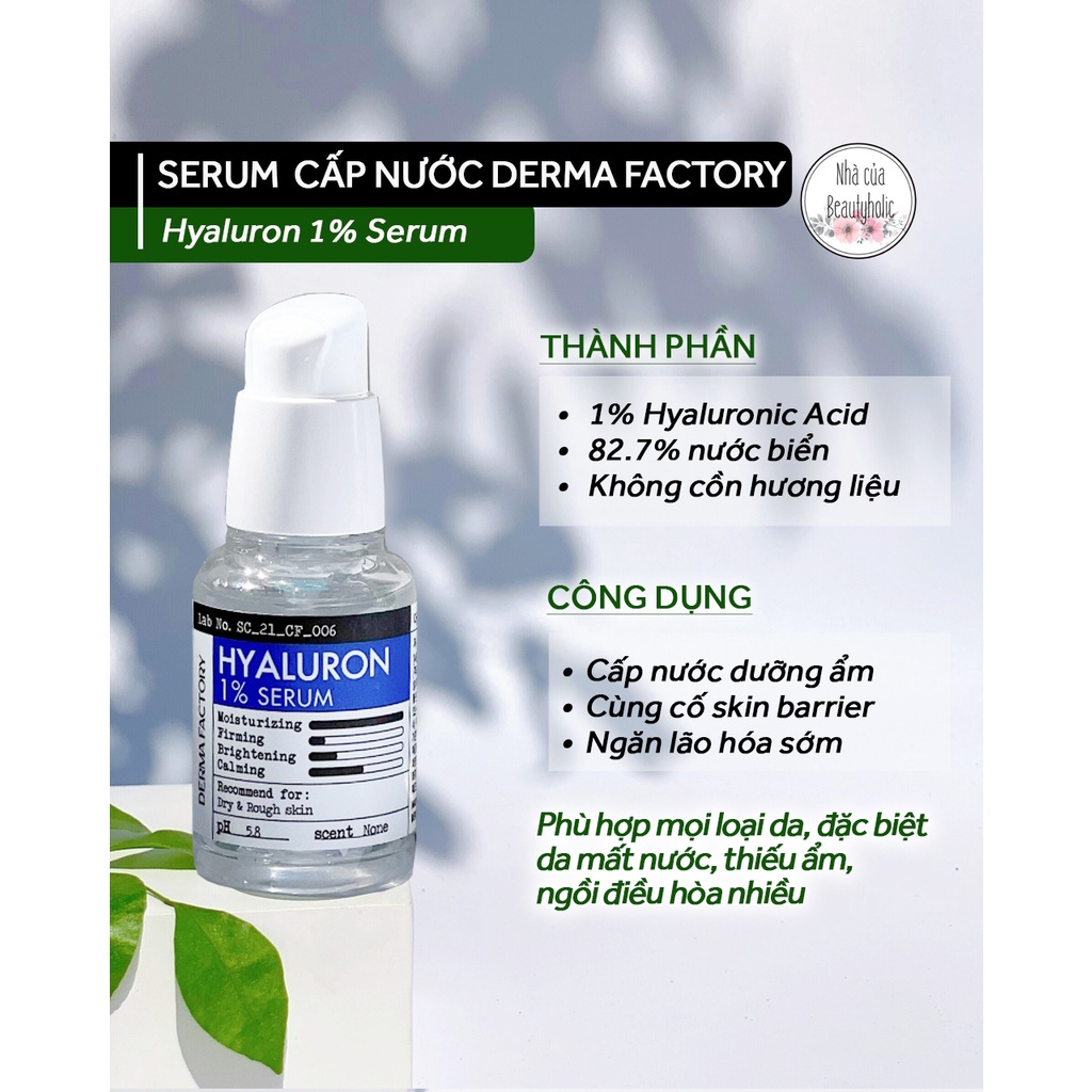 Tinh chất dưỡng ẩm Derma Factory Hyaluron 1% Serum 30ml