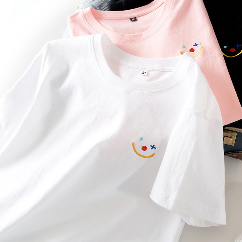 Áo Thun Cotton Tay Ngắn Dáng Rộng Thêu Họa Tiết Thời Trang Mùa Hè 2022