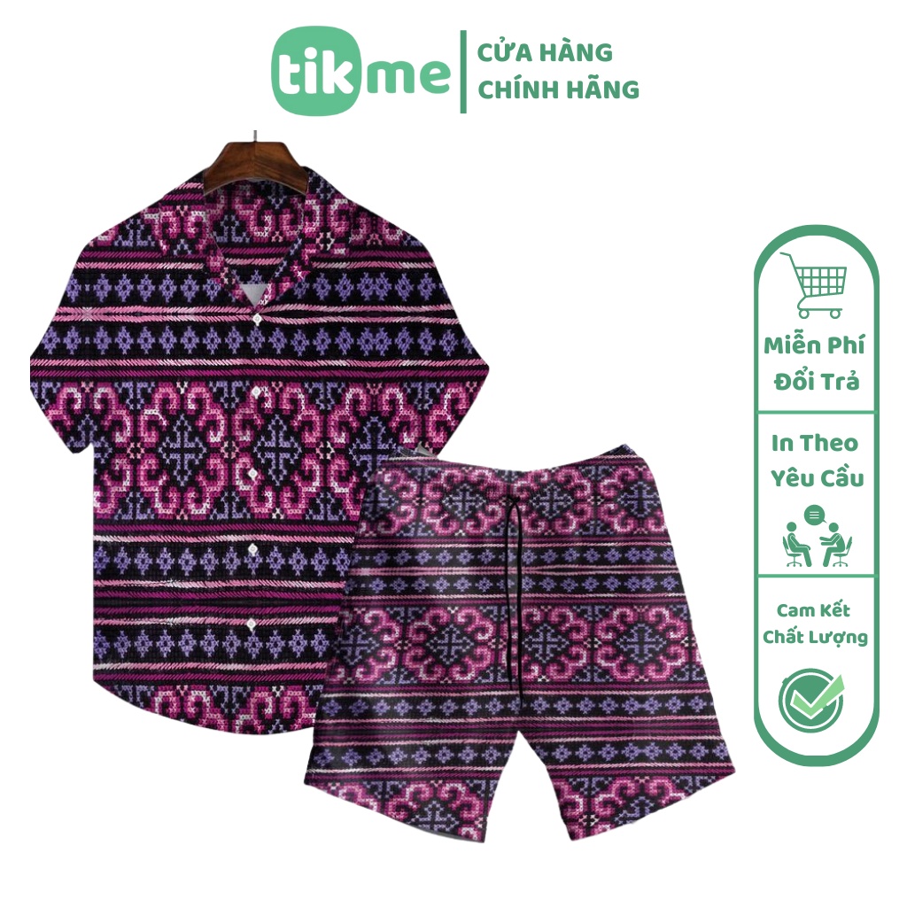 Set Áo Sơ Mi Và Quần Đùi Hawaii Người Lớn Và Trẻ Em Họa Tiết Thổ Cẩm Tộc Người Thái Việt Nam Đủ Size