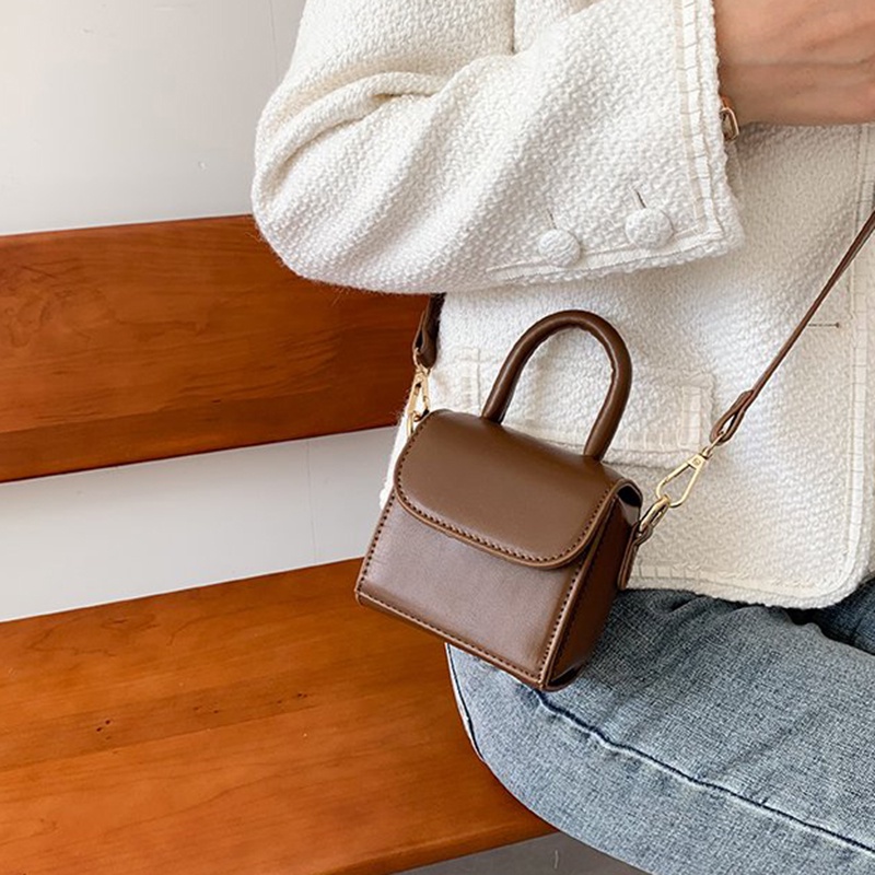 Túi Đeo Vai Khóa Nam Châm Màu Trơn Nhỏ Gọn Đa Năng Thời Trang Cho Nữ