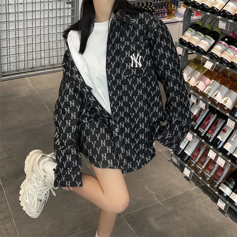 Áo Khoác Denim Thêu Logo MLB NY Cá Tính Cho Cặp Đôi