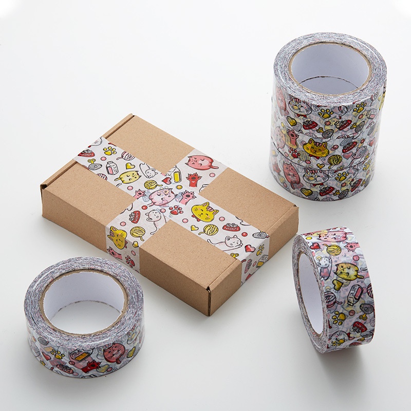 Băng keo hoạt hình, băng dính gói hàng họa tiết mèo cute, băng keo gói hàng