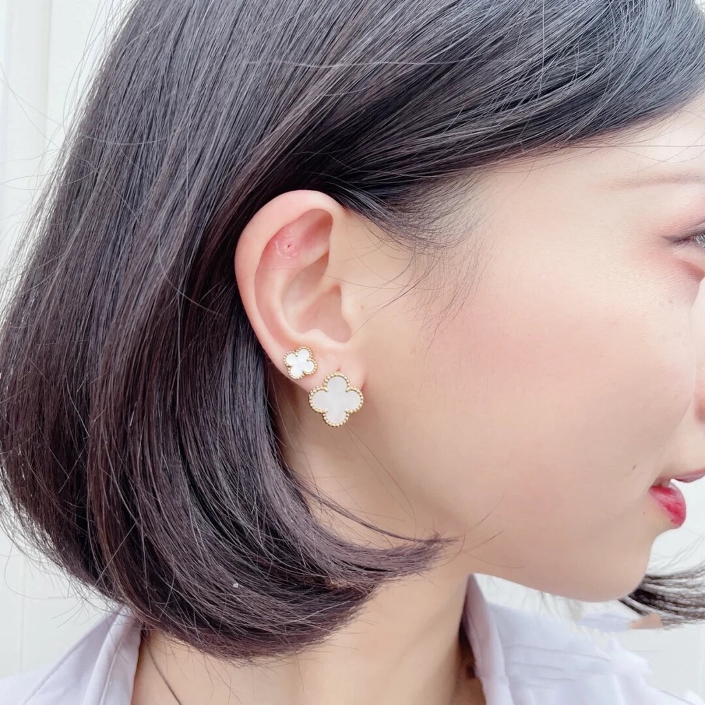 Bông Tai mini Hình Cỏ Bốn Lá Mạ Vàng 18K / Bạc Dày 9mm Làm Quà Tặng Sinh Nhật / Lễ Tình Nhân