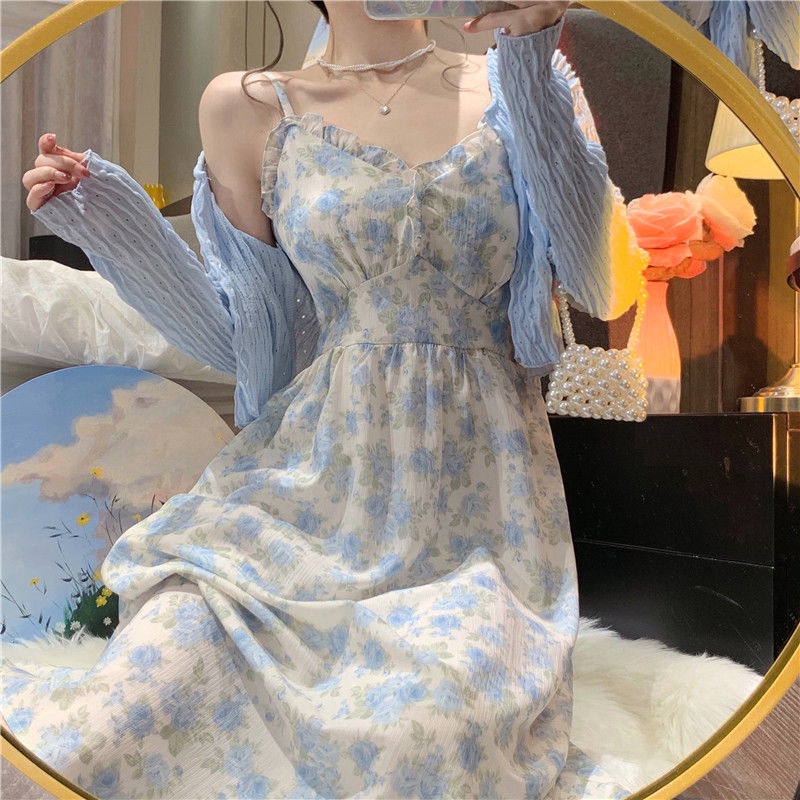 Đầm Hai Dây Mỏng Nhẹ In Họa Tiết Hoa Phong Cách Pháp Thời Trang Mùa Hè Hàng Mới 2022 Dành Cho Bạn Nữ