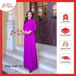 Áo dài truyền thống lụa Mỹ màu tím Huế, cổ 2 phân , trơn ,
