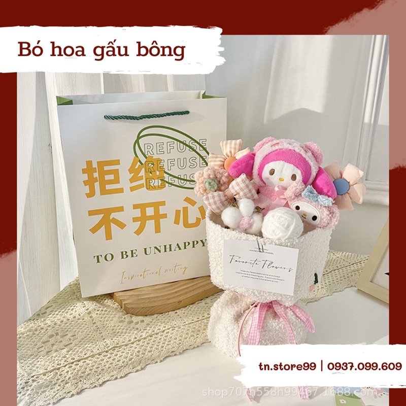 Hoa bó gấu bông TẶNG kèm đèn, túi giấy, thiệp thích hợp quà tặng sinh nhật, 14/2, 8/3, anniversary