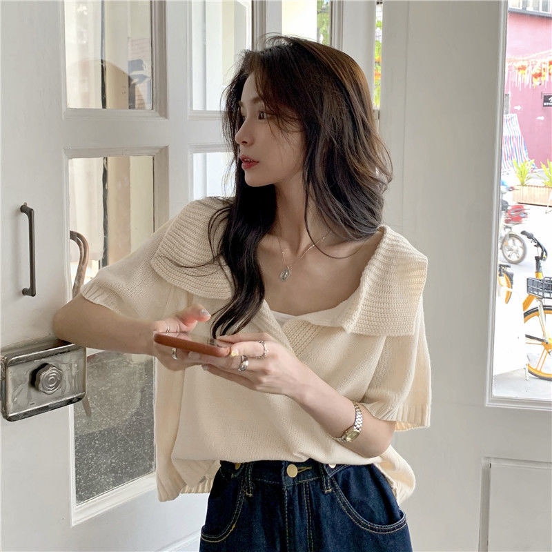 Áo Dệt Kim Ngắn Tay Dáng Rộng Thời Trang Xinh Xắn Cho Nữ