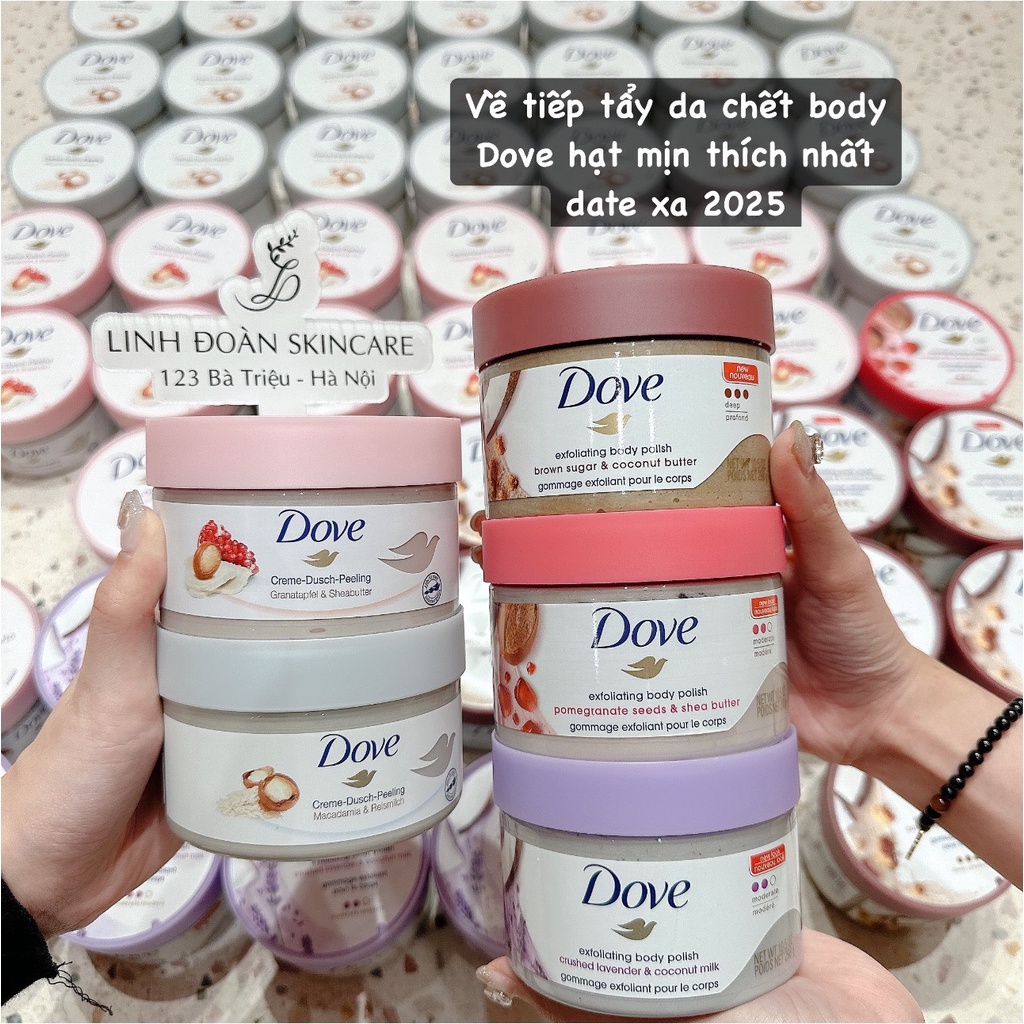 Tẩy da chết toàn thân Dove Exfoliating Body Polish dưỡng da mịn màng tươi sáng hũ 298g