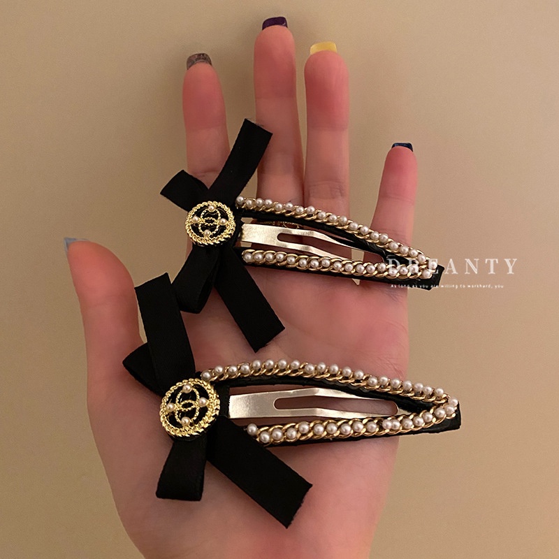 Kẹp Tóc Hình Nơ Đính Ngọc Trai Đơn Giản Phong Cách Hàn Quốc