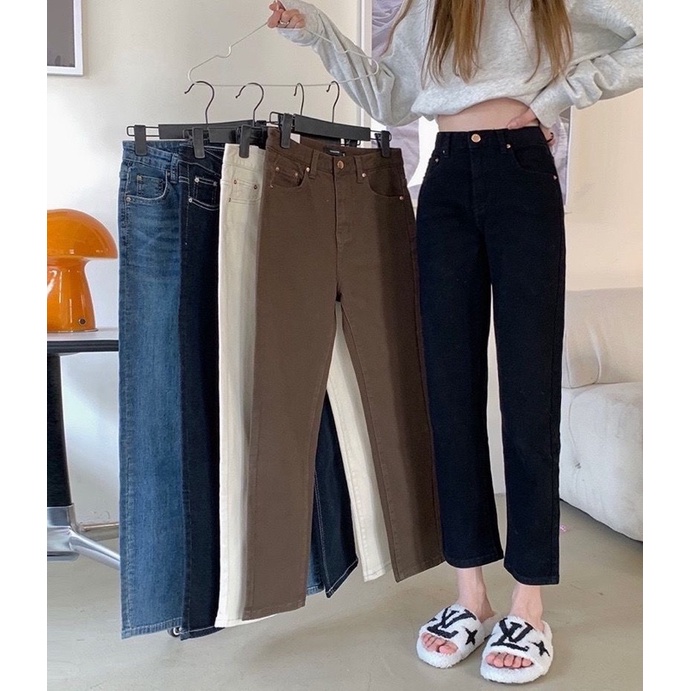 [ Hàng order 10-15days ] Quần jeans trơn ống đứng basic thời trang nữ A06