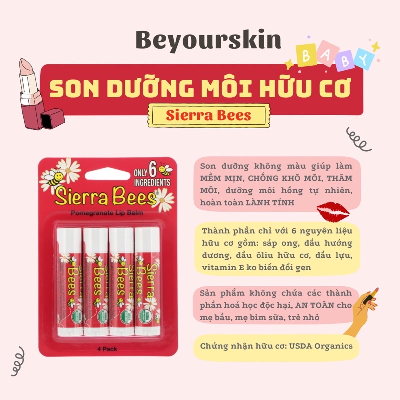 Son dưỡng môi hữu cơ Sierra Bees hương lựu