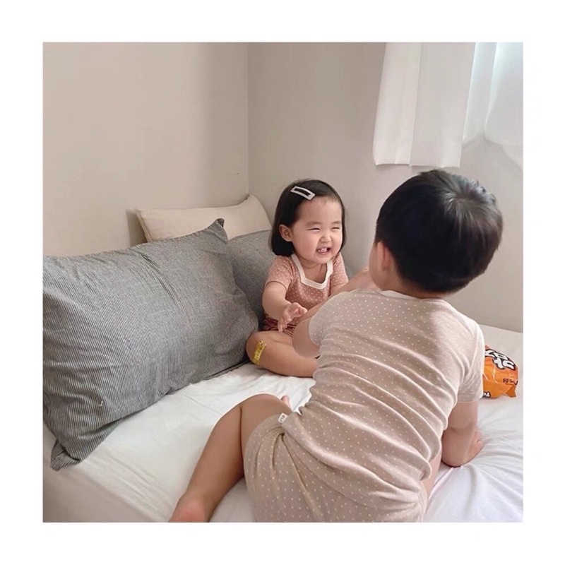 Bộ đồ cộc tay bé trai bé gái chất tăm lạnh hoạ tiết chấm bị, bộ cộc tay cho bé