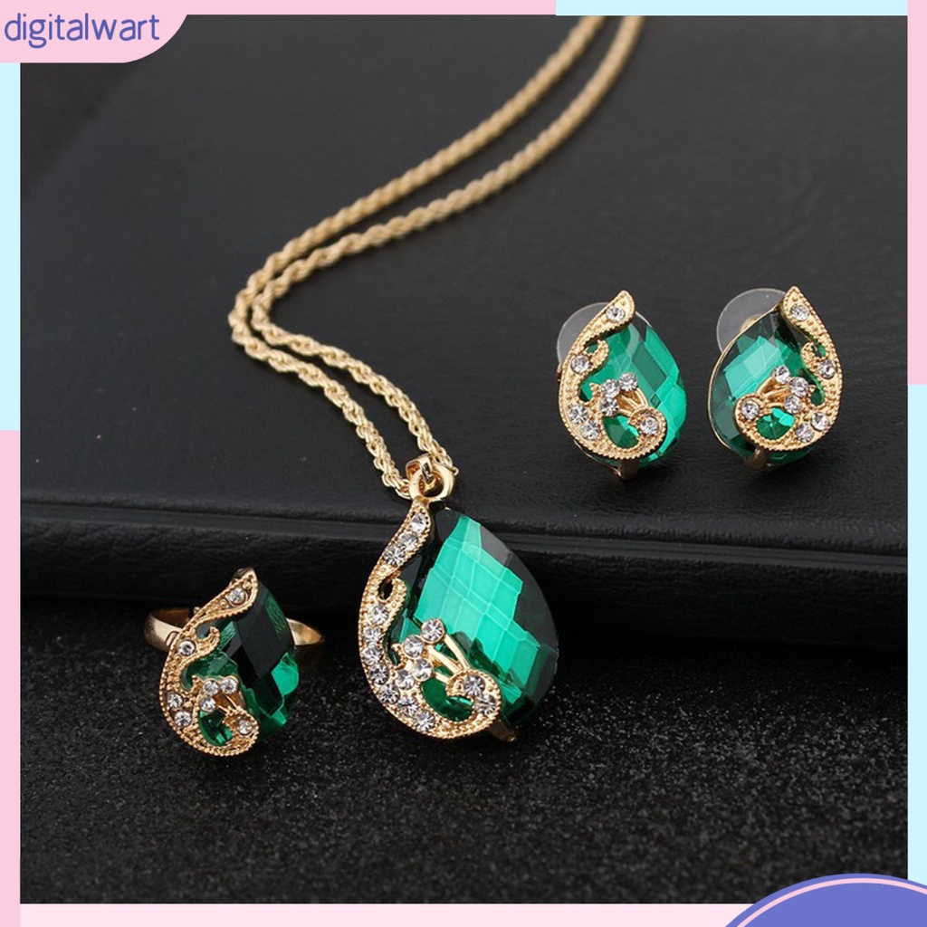 1 Set Vòng cổ Nhẫn Bông Tai Nhẫn Và Bông Tai Hình Chim Công Đính Đá Pha Lê Lấp Lánh Dễ Phối Đồ Cho Nữ