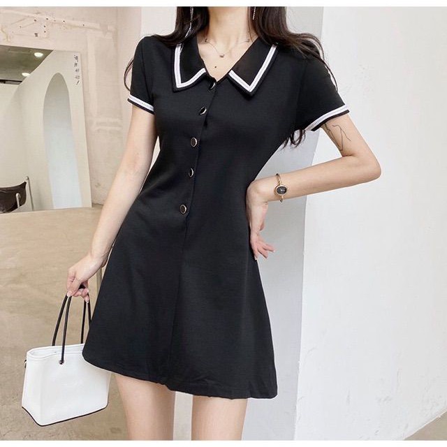(Order) Váy đen suông tiểu thư ulzzang / Đầm cổ thuyền trắng - Có ảnh thật