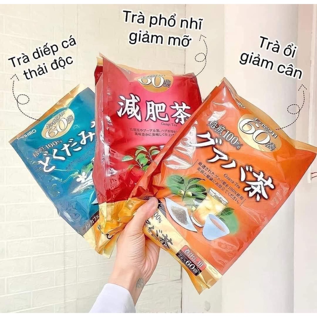 Trà Thảo Mộc Orihiro Gỉam Mỡ Bụng Genpi/Trà Ổi/Trà Diếp cá Tea Orihiro 60 Túi Lọc - Hàng Nôi Địa Nhật Bản