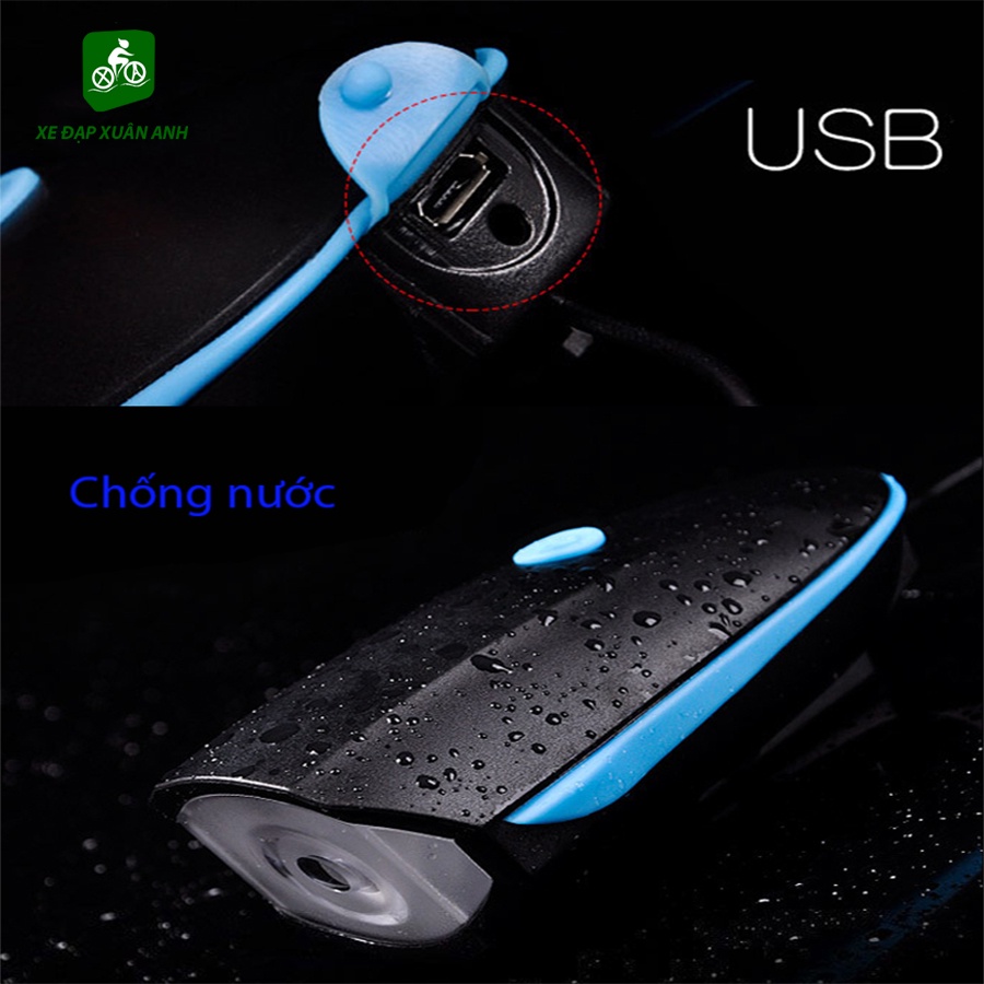 Đèn xe đạp thể thao có còi chống nước sạc USB