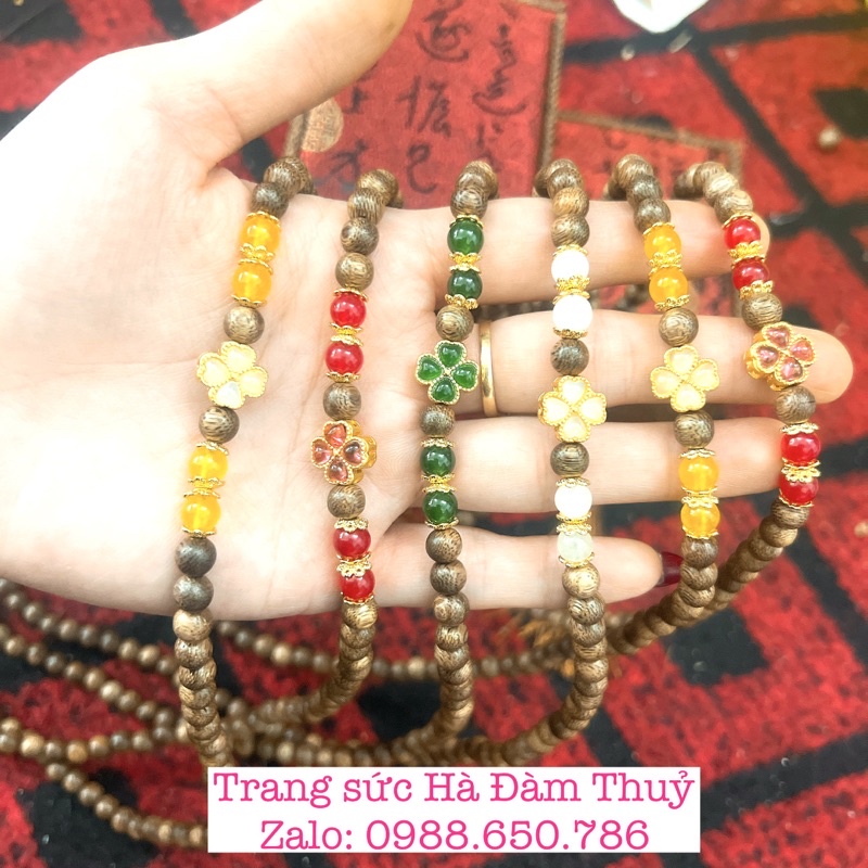 Vòng Trầm 108 hạt mix Cỏ 4 lá may mắn TẶNG kèm hộp 🥰🍀💓