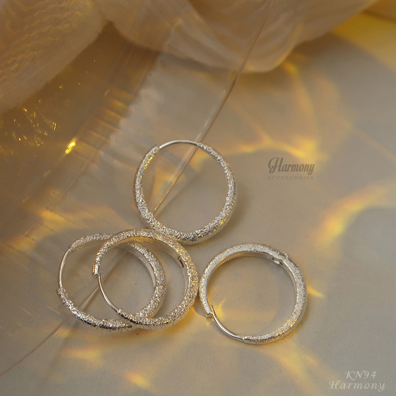 Khuyên bông tai nam nữ bạc dáng tròn to nhám Galaxy  | HARMONY ACCESSORIES KN63 KN94