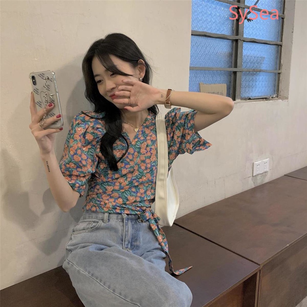 Plus Áo Kiểu Tay Phồng Họa Tiết Hoa Thời Trang Mùa Hè Pháp