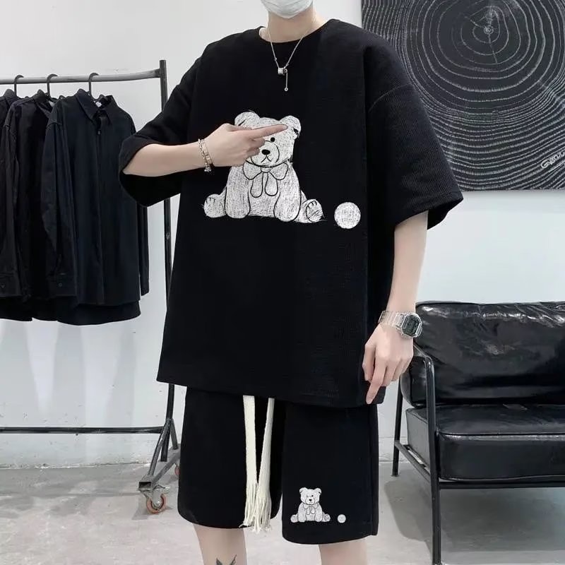 Set Đồ Nam Thời Trang Dáng Rộng bộ quần áo nam In Họa Tiết Chú Gấu Đơn Giản đồ bộ thể thao nữ Cá Tính Phong Cách Hàn Quốc đồ bộ nam