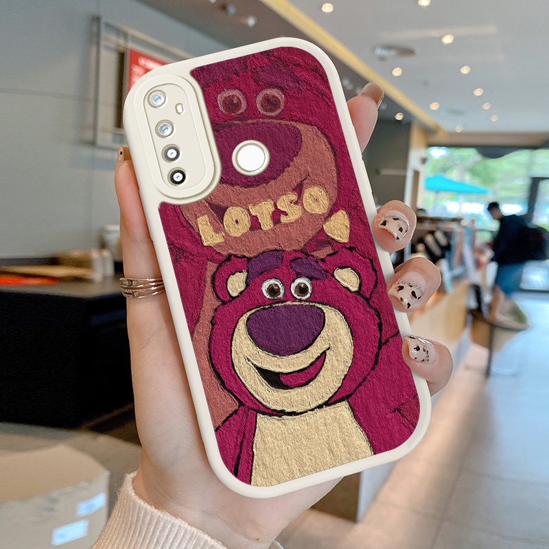 Ốp Điện Thoại Da PU Hình Gấu Dâu Tây Cho Realme 5 5i 5S 6i