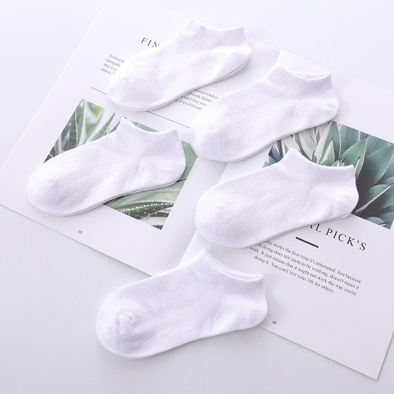 Set 5 Đôi Vớ Cotton Mềm Mại Màu Trắng Trơn Thoải Mái Cho Bé Sơ Sinh