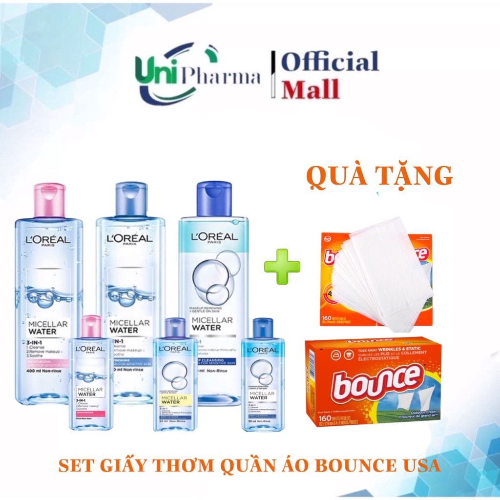 Nước tẩy trang Loreal 400ml cho da thường, dầu và nhạt cảm L'Oreal Paris Micellar Water