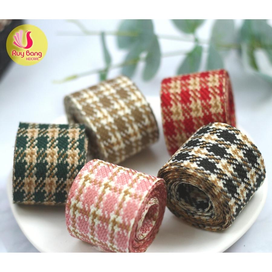 Ruy băng kẻ dạ tweed cao cấp dùng làm nơ kẹp tóc, phụ kiện may mặc