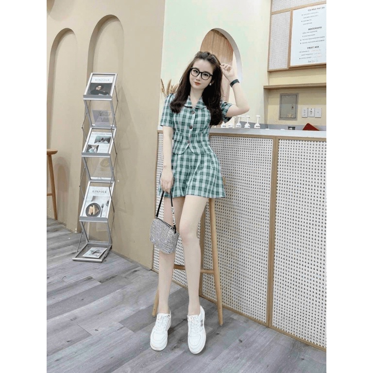 SALE LỚN CUỐI NĂM - SET CARO ÁO TAY NGẮN GÀI NÚT MIX QUẦN SHORT CỰC TRẺ TRUNG NĂNG ĐỘNG ĐI CHƠI DẠO PHỐ UP  SHOP HHP FAS