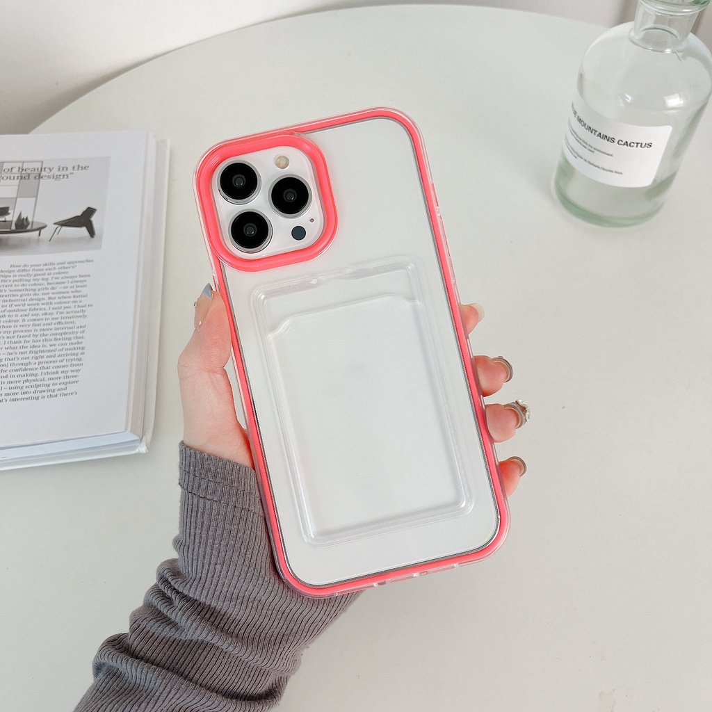 Hộp đựng thẻ đơn giản Vỏ điện thoại trong suốt cho iPhone 11 12 13 14 15 Pro Max X Xs XR 8 7 Plus 14Plus Khung dày Chống sốc Vỏ điện thoại mềm