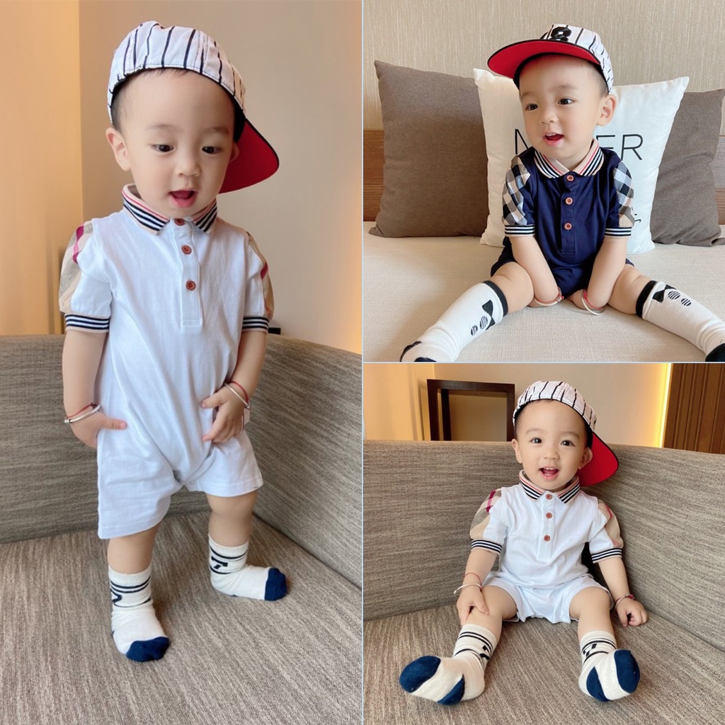 Bộ Áo Liền Quần Bằng Cotton Tay Ngắn Dành Cho Bé Trai Gái 0-24 Tháng Tuổi