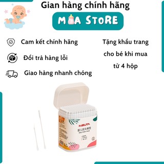 Tăm bông trẻ em MISUTA - hộp 400c, thân tăm bằng giấy - an toàn cho trẻ nhỏ