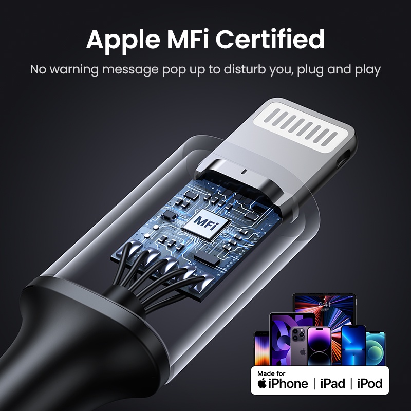 Dây cáp sạc nhanh UGREEN MFI chuyển đổi Lightning sang USB 2.4A thích hợp cho iPhone 12 13 14 Pro Max/ iPad mini 6/ 9