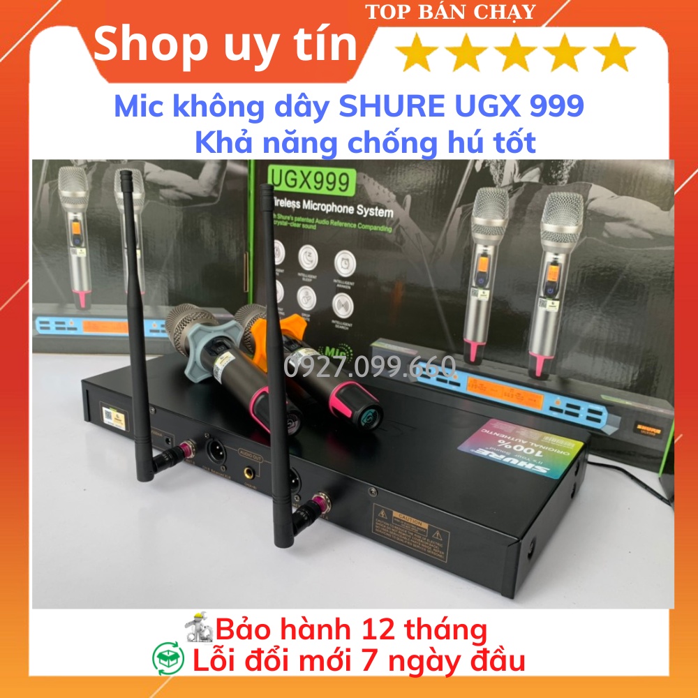 Mic Không Dây Shure UGX999, Mic hát karaoke chuyên Nghiệp,gia đình,Tự Động Dò Sóng Sạch, Chống Rú- rít, Độ Nhạy Cao.
