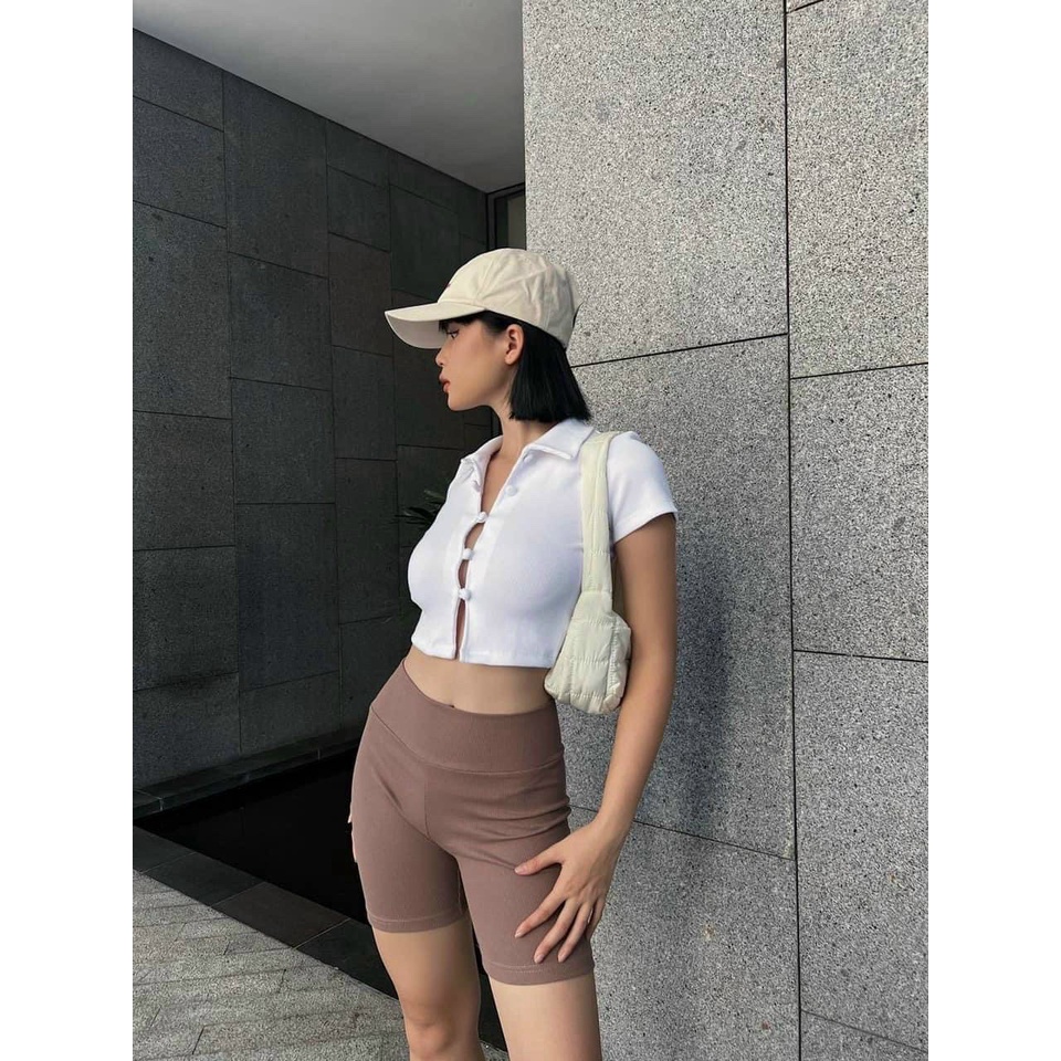 Set 3 quần legging đùi chất thun gân co giãn 4 chiều, quần đùi nữ co giãn nhiều màu Okélla ( 3 màu đen nâu be)