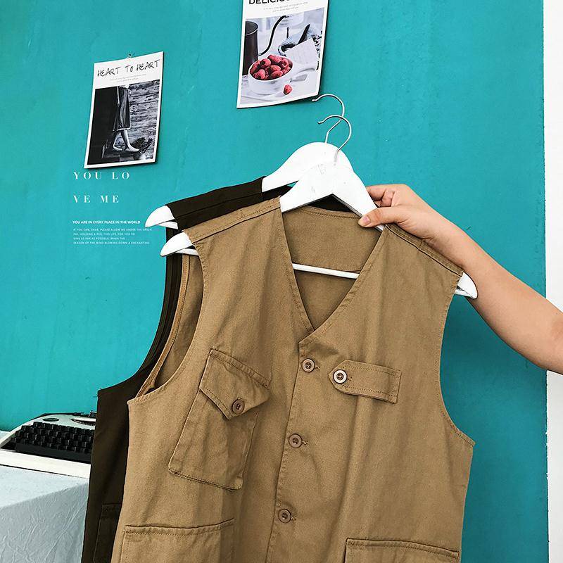 * * O Kho C Áo Khoác Cotton Không Tay Dáng Rộng Màu Trơn Phong Cách BF Cổ Điển Hợp Thời Trang Cho Cặp Đôi