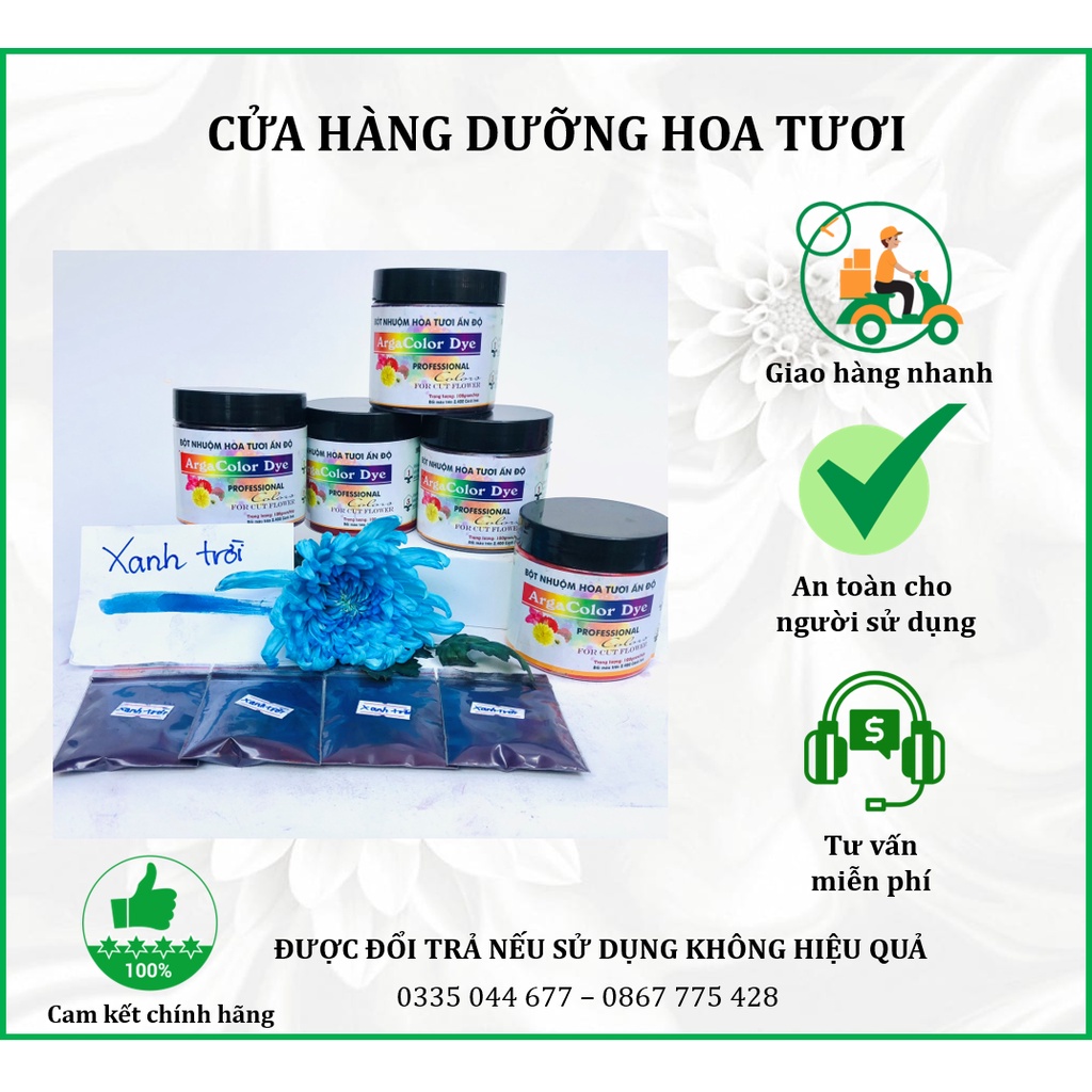 Thuốc nhuộm hoa tươi, bột nhuộm Ấn Độ ArgaColor 10gram pha được 1L nước, lên màu đẹp tiết kiệm chuyên cho hoa cắt cành