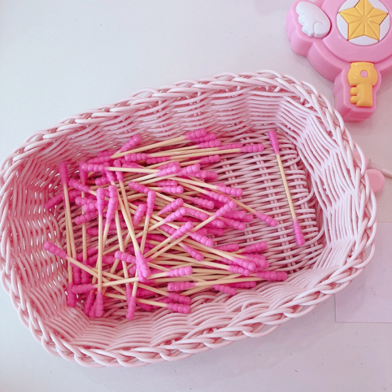 Hộp 100 Tăm Bông Cotton Màu Hồng Dễ Thương Dùng Để Trang Điểm
