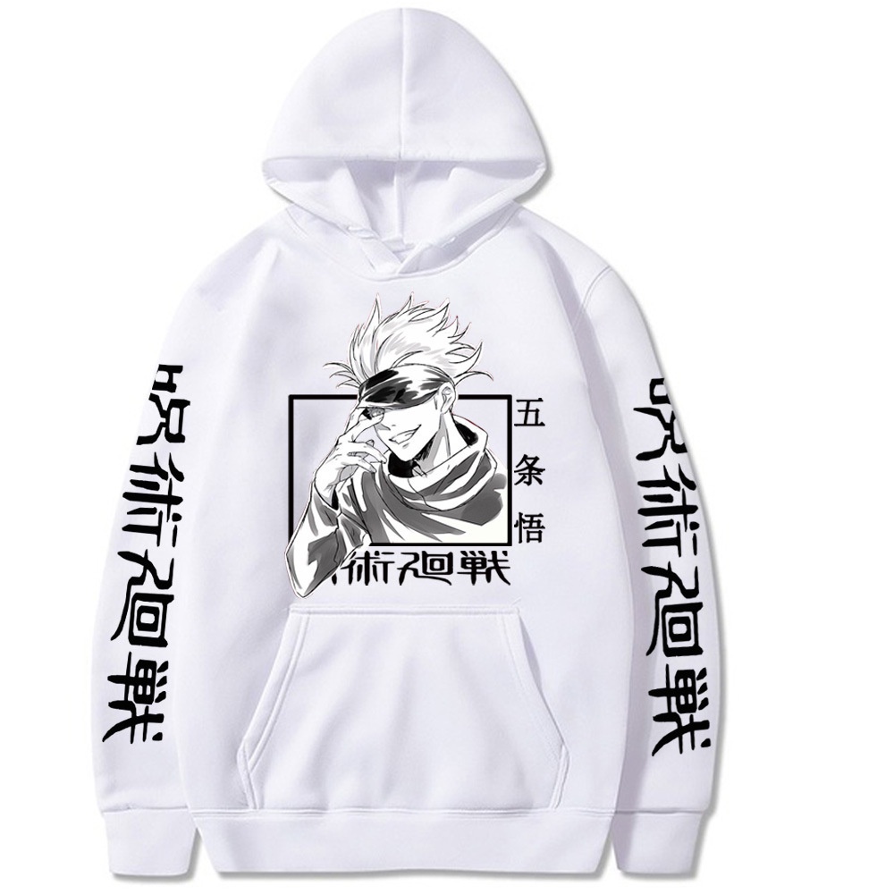 Áo hoodie Jujutsu Kaisen Satoru Gojo dài tay đẹp siêu ngầu giá rẻ 2 màu đen trắng