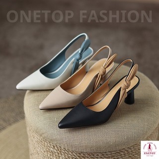 HP14 - Giày cao gót nữ bít mũi thắt nơ. Sandal cao gót mũi nhọn hở eo 7-8 phân