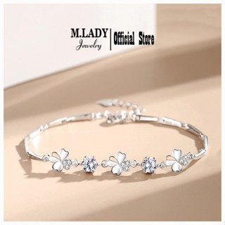 [Bạc Cao Cấp S925] Lắc Tay Bạc Nữ - Cỏ Bốn Lá Đính Đá (BST Cỏ Bốn Lá)  - Vòng Tay Bạc Sterling M.Lady Jewelry (MLJ)