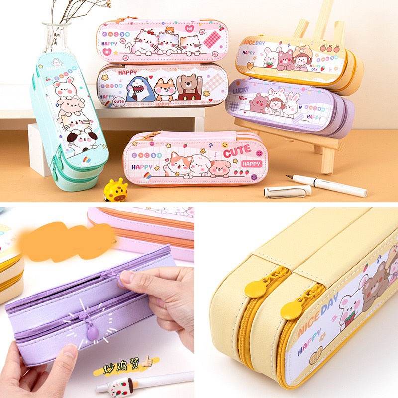 Hộp Đựng Bút Hộp Bút 2 Tầng Họa Tiết Hoạt Hình Cho Bé Trai Bé Gái Học Sinh