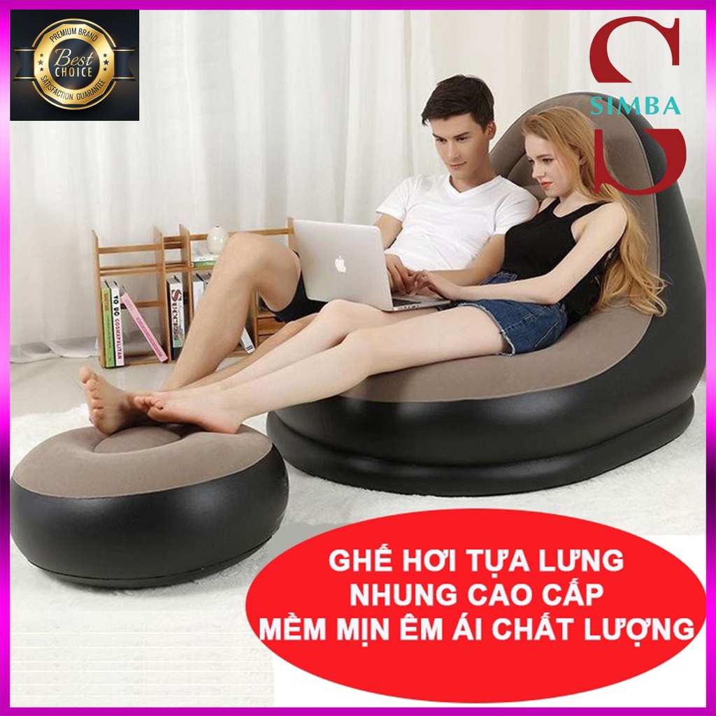 Ghế Hơi Tựa Lưng Bọc Nhung Mềm Mịn Êm Ái - TẶNG BƠM - Đệm Bơm Hơi - Loại dày SIMBA