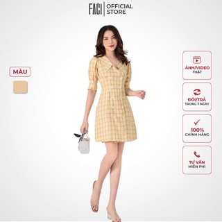 Váy Nữ FACI Maisy Dáng Suông A Ngắn Ôm Eo Thiết Kế Cổ Hai Ve Nằm Chất Đũi Kẻ Caro Thời Trang Công Sở FA150
