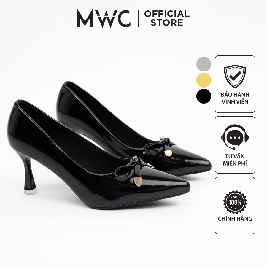 Giày MWC 4301 - Giày Cao Gót Nhọn 7p Bít Mũi Đính Nơ Xinh Xắn Sang Chảnh