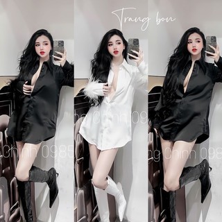 Áo sơmi lụa phối tay lông