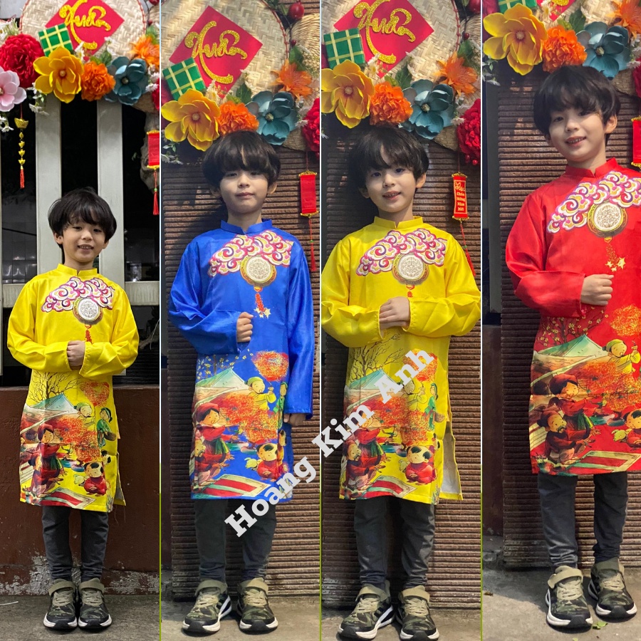 ÁO DÀI TRẺ EM CÁCH TÂN BÉ TRAI HỌA TIẾT TRUYỀN THỐNG ÁO DÀI CON NÍT MẶC LỄ TẾT NHIỀU MẪU TỪ 2-10 TUỔI