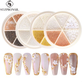 1 Phụ Kiện Hạt Tròn Nhỏ Bằng Thép Hình Hoa Trắng Đính Trang Trí Móng Tay