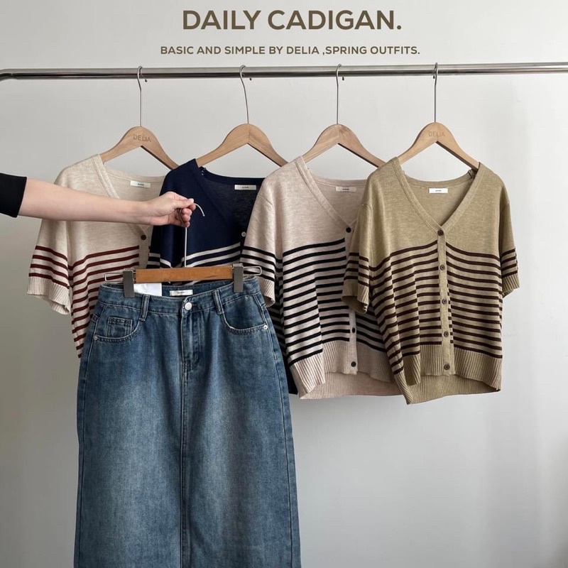 858 ÁO LEN CỘC TAY CỔ TIM KẺ NGANG